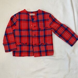 Vintage Kids Red Blue Plaid Button-Up Jacket Size 3T